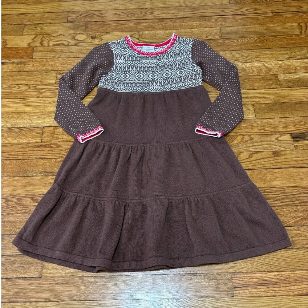 Hanna Andersson Girls 130 7 -10 Years Old Fair Isle Knit Sweater Dress Brown